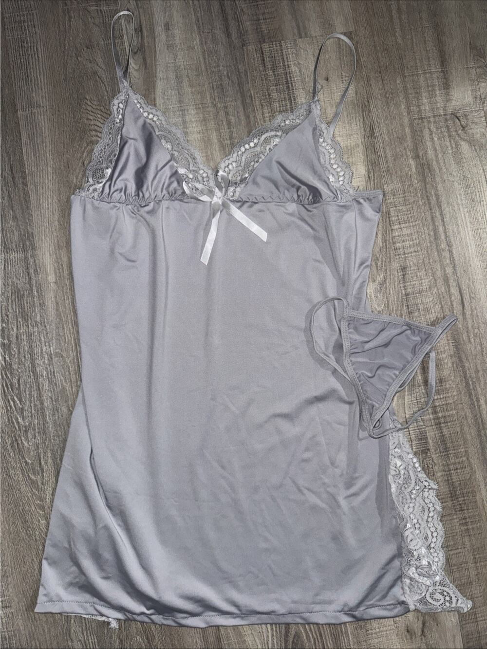 Womens Gray Nightgown Lingerie Medium Sleepwear Chemise
